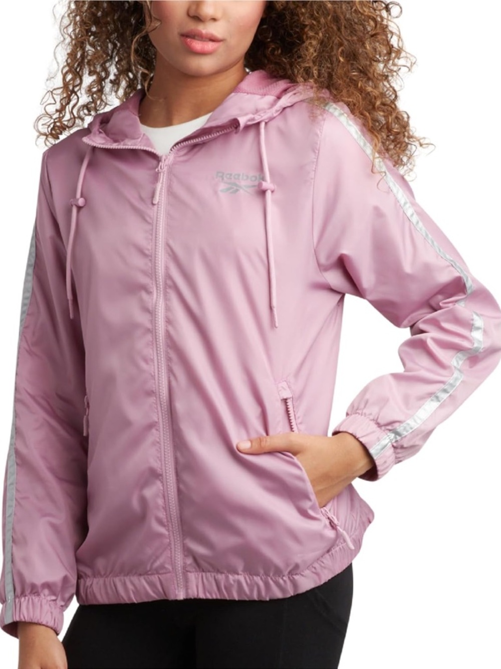Reebok Women's Light Pink Hooded Bomber Jacket